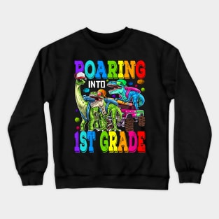 Roaring Into 1st Grade Monster Truck Dinosaur T Rex Crewneck Sweatshirt